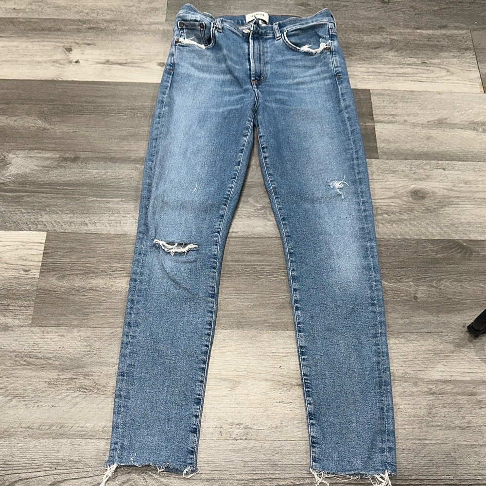 Agolde Light Blue Distressed Straight Leg Jeans